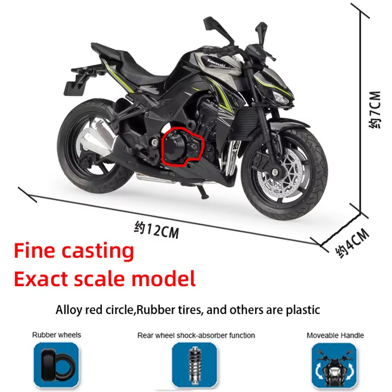 1:18 Kawwasaki H2R/Z1000/ZX10 Alloy Diecast Motorcycle Model Workable Shork-Absorber Toy for Children Gifts Toy Collection